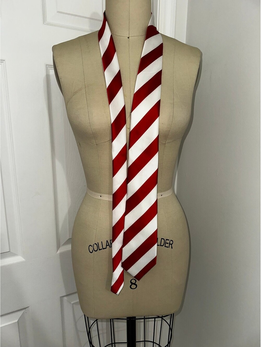 Puccini Handmade Red and White Striped Silk Necktie